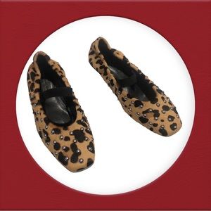 Round Toe Women Flat Shoe Slip Leopard Print Suede Rhinestone Comfortable Slipon
